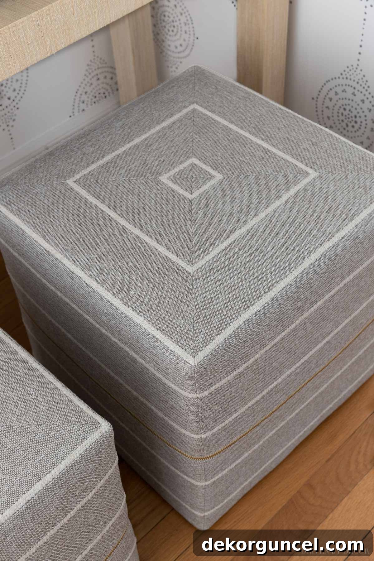 Entryway Transformation Before and After Decor Ideas 10 The gorgeous pair of gray and white ottomans under our entryway console table