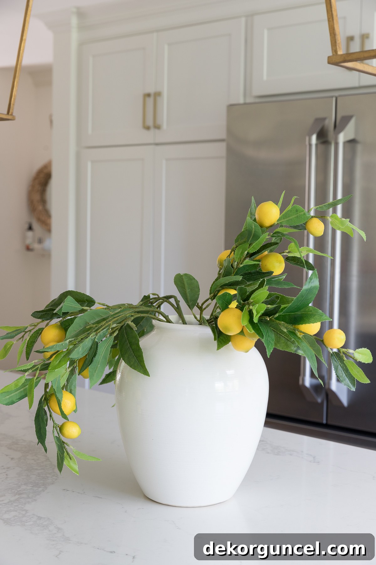 The Most Realistic Faux Flowers 17 Before fluffing: Artificial lemon branches appear flattened and compressed straight out of the box, visibly showcasing the importance of proper arranging and fluffing for faux botanicals.