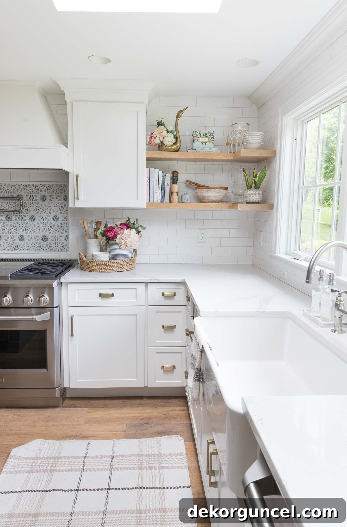 The Most Realistic Faux Flowers 3 Vibrant artificial peonies and hydrangeas from Afloral bringing a stunning burst of color and life to a modern kitchen's design, creating a warm and inviting atmosphere.