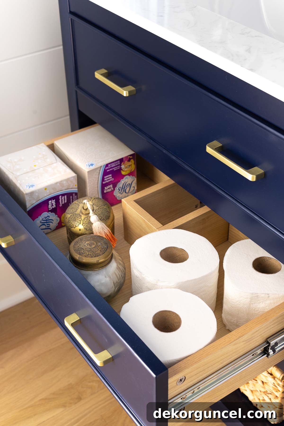 Storage drawers in our small bathroom vanity