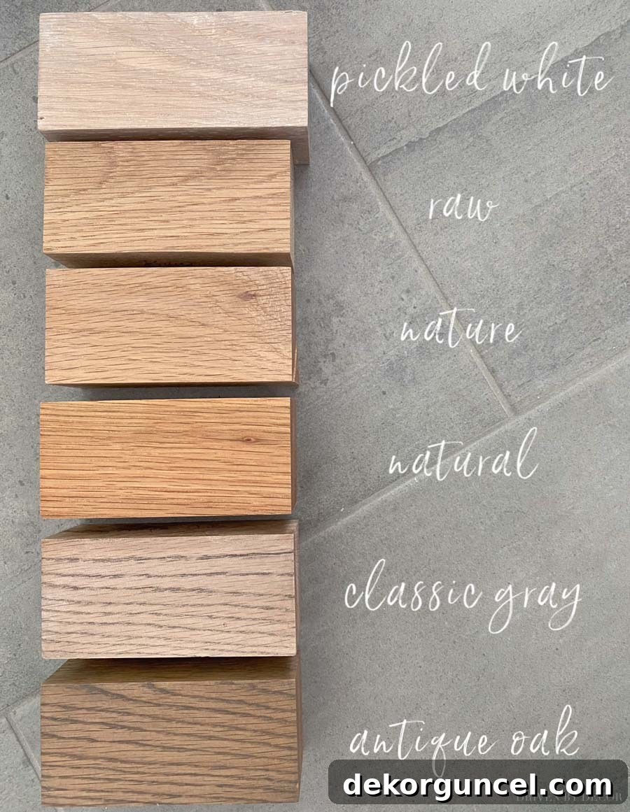 Assortment of wood finish options for custom floating shelves, showcasing versatility for various decor styles.