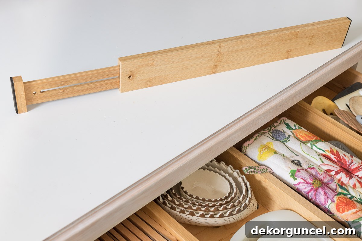 Expandable wood dividers are the perfect kitchen drawer organizers!