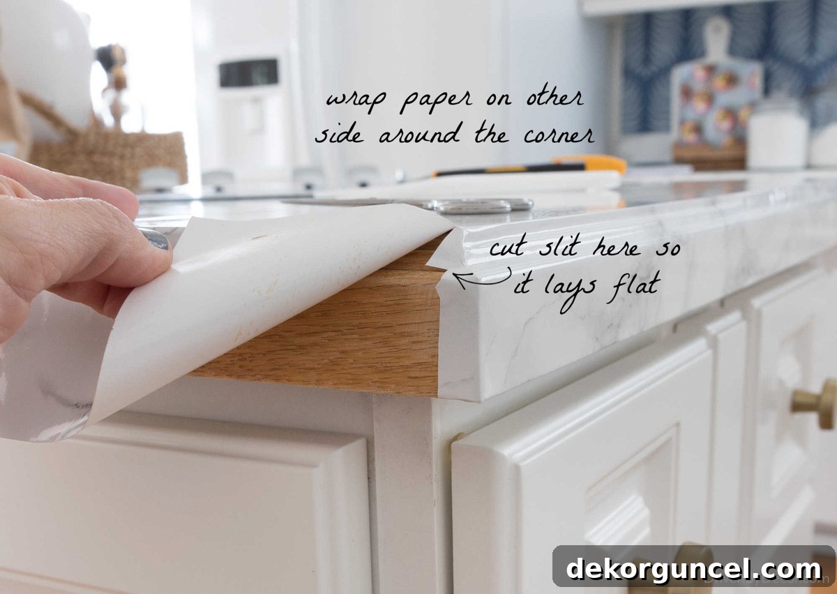 Addressing detailing on contact paper corners with small slits