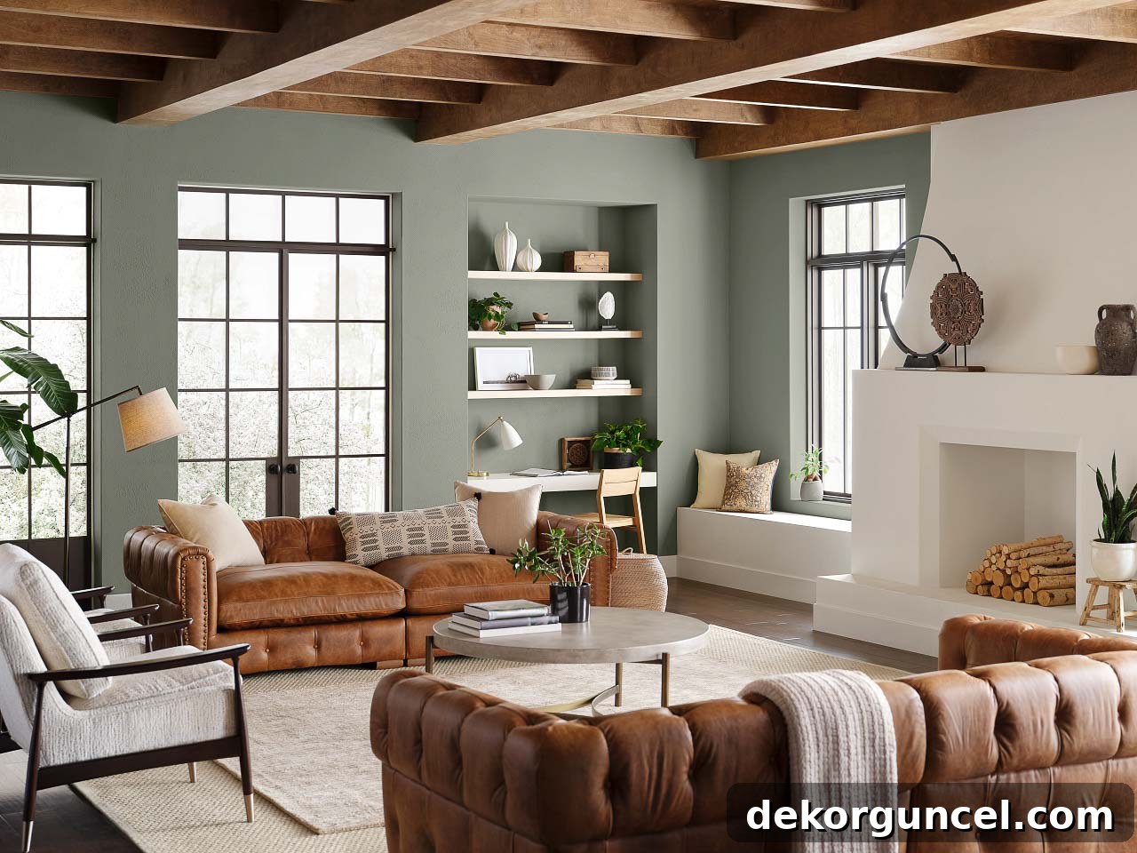 Sherwin Williams Evergreen Fog - 2022 Color of the Year in a modern living space