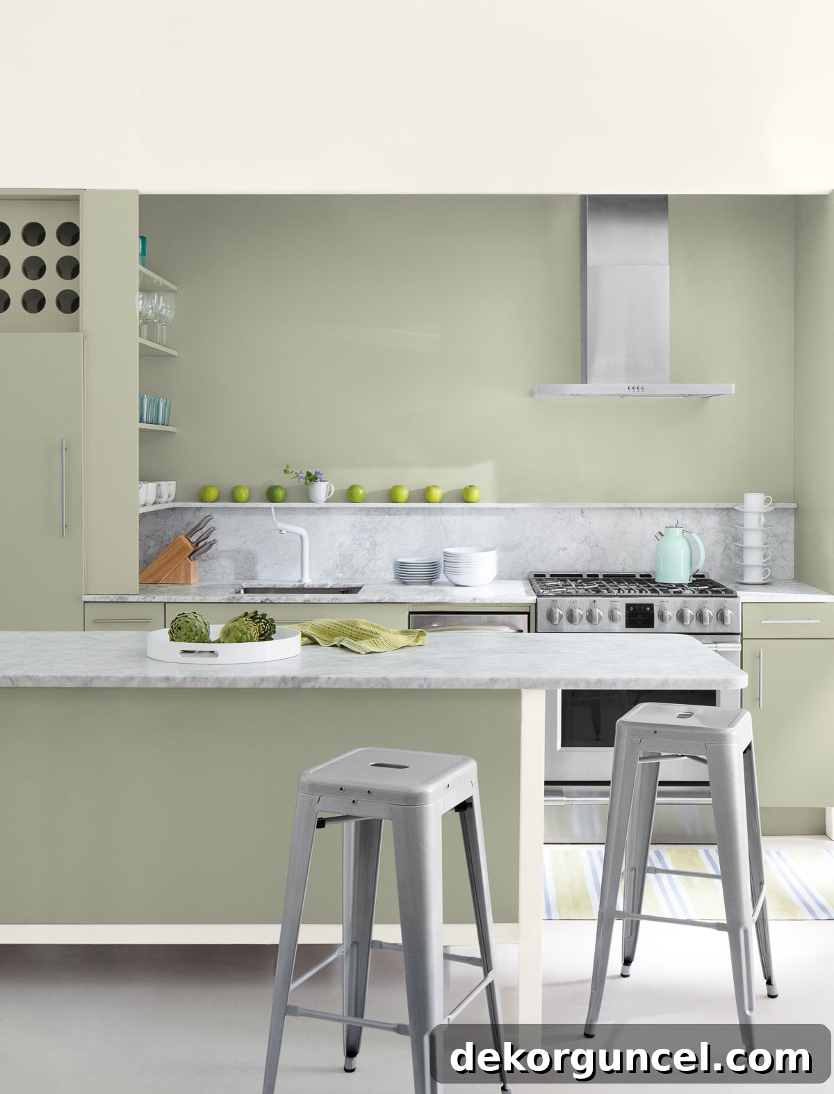Benjamin Moore October Mist - 2022 Color of the Year in a stylish bedroom
