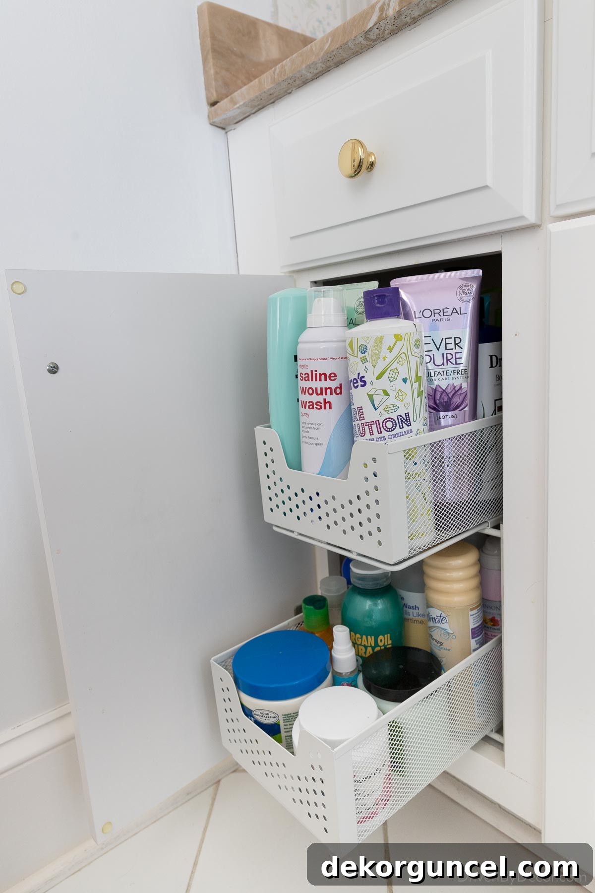 Smart Storage Hacks for Tiny Bathrooms 20 This tiered two drawer organizer is perfect for under the sink!