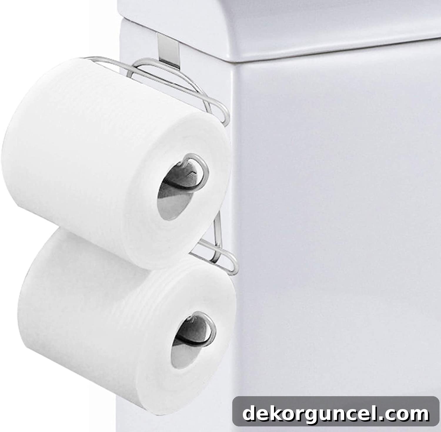 Smart Storage Hacks for Tiny Bathrooms 30 A toilet paper holder that attaches to the tank for smart bathroom storage!