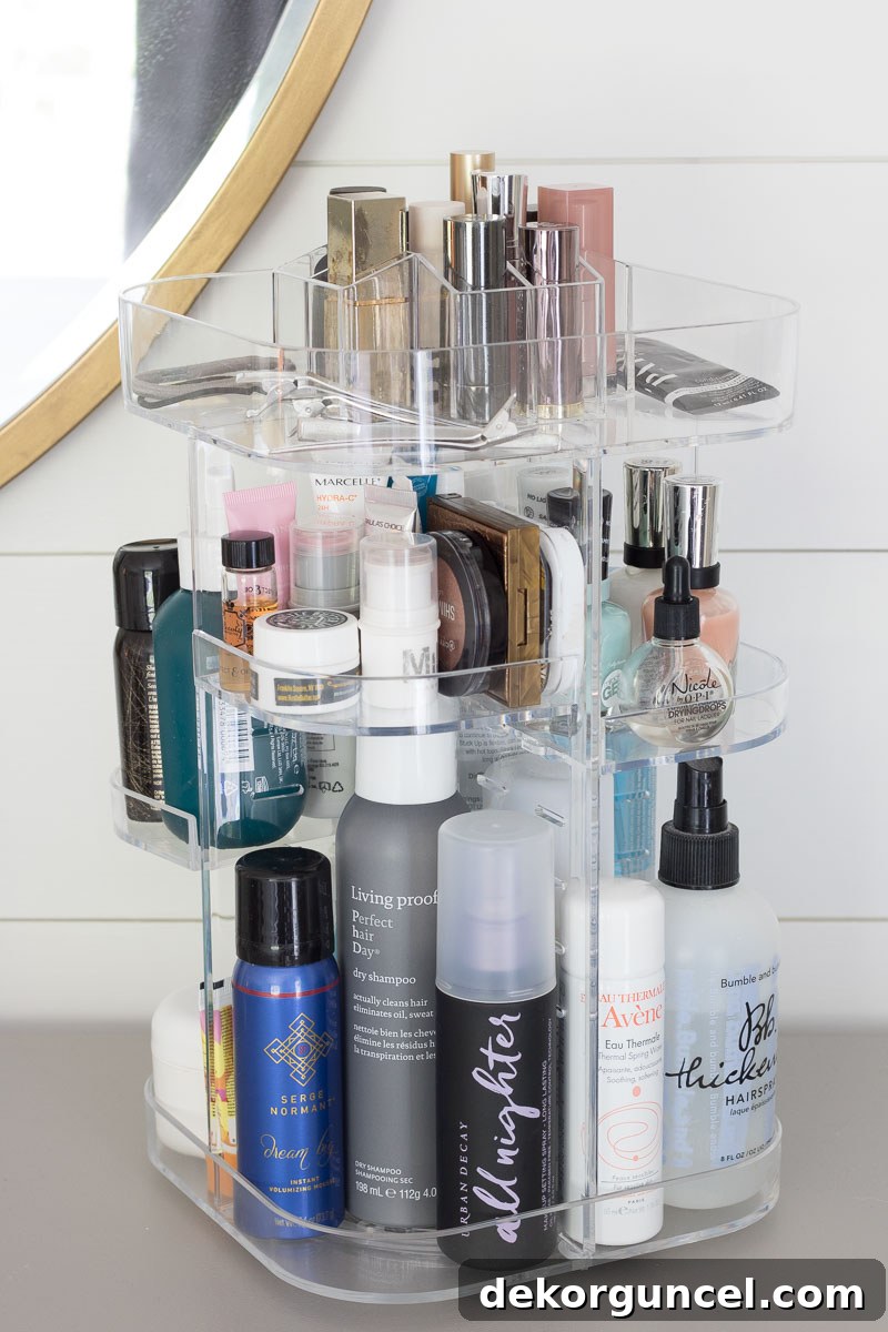 Smart Storage Hacks for Tiny Bathrooms 31 This rotating makeup organizer is perfect for small bathroom storage