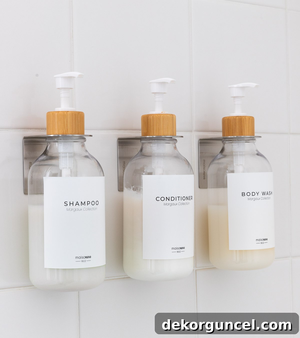 Smart Storage Hacks for Tiny Bathrooms 6 Shampoo, conditioner, and body wash pump bottles in shower