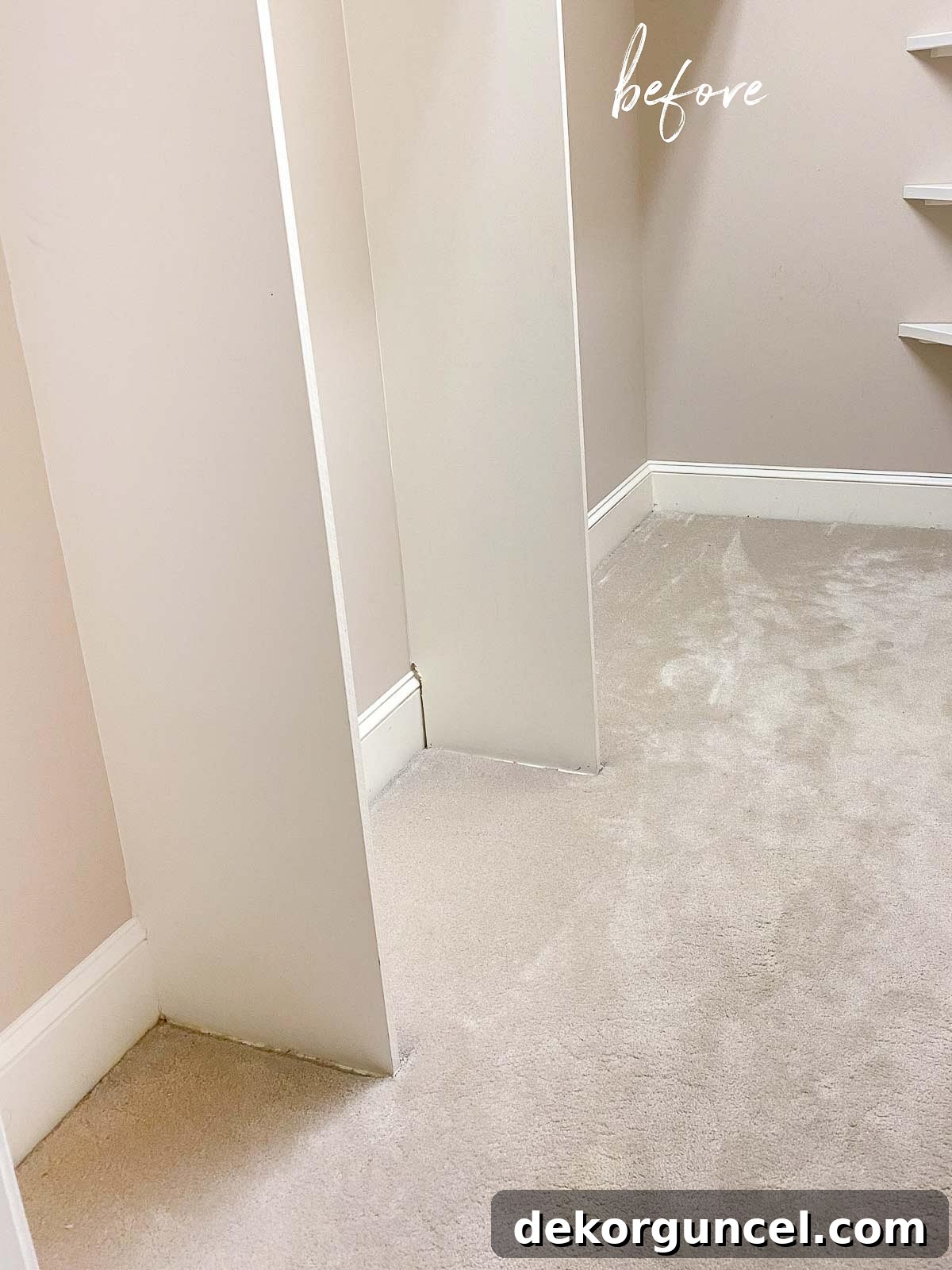 A glimpse into our closet space before any installation, highlighting the raw potential for transformation.