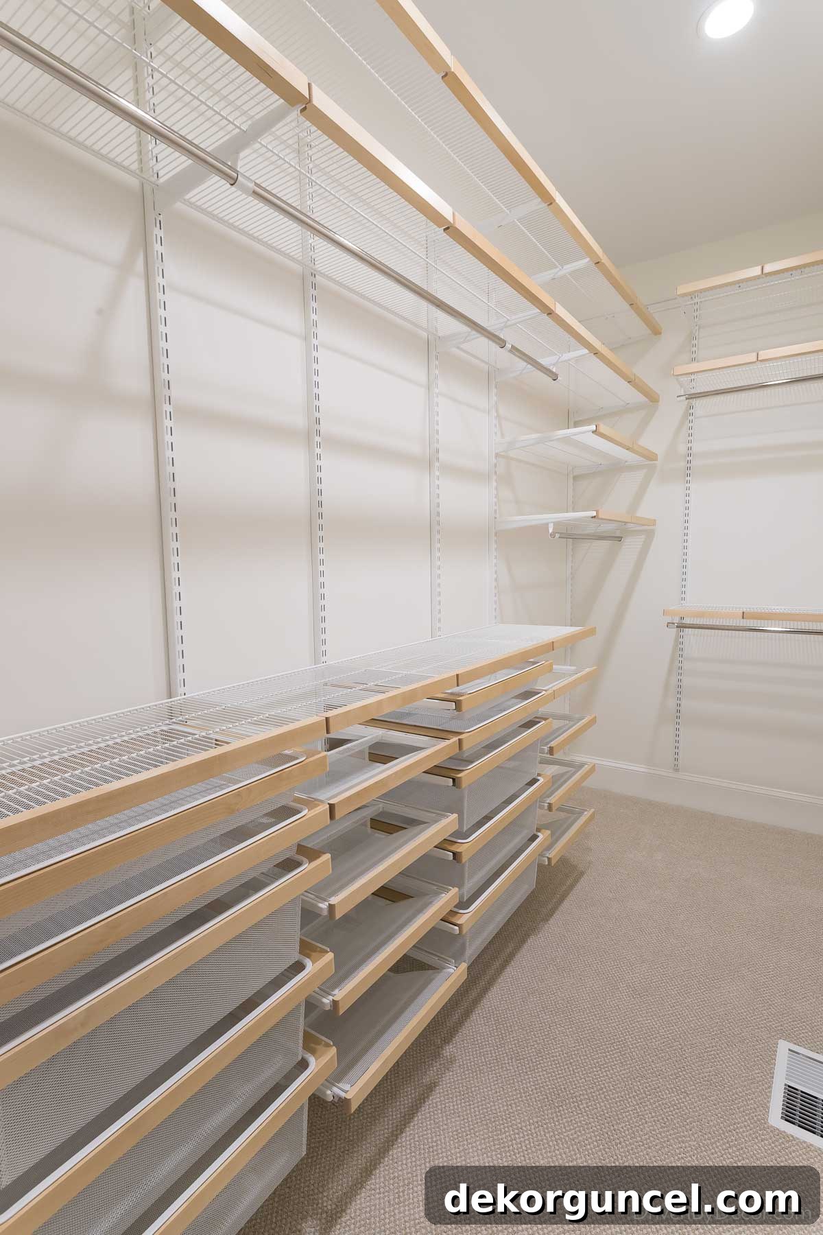 Our primary closet after the successful installation of our Elfa closet system, demonstrating significant space optimization.
