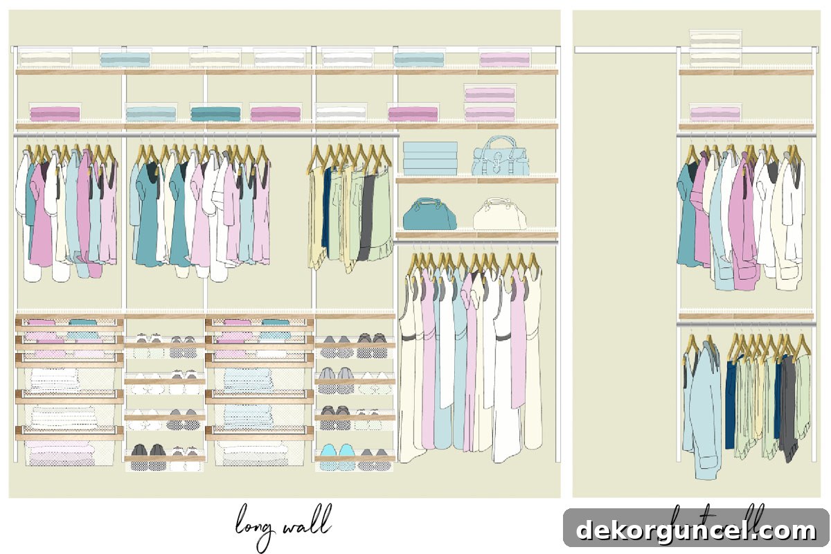 A visual rendering of our closet designed with the Elfa closet system, providing a realistic preview of the final look.