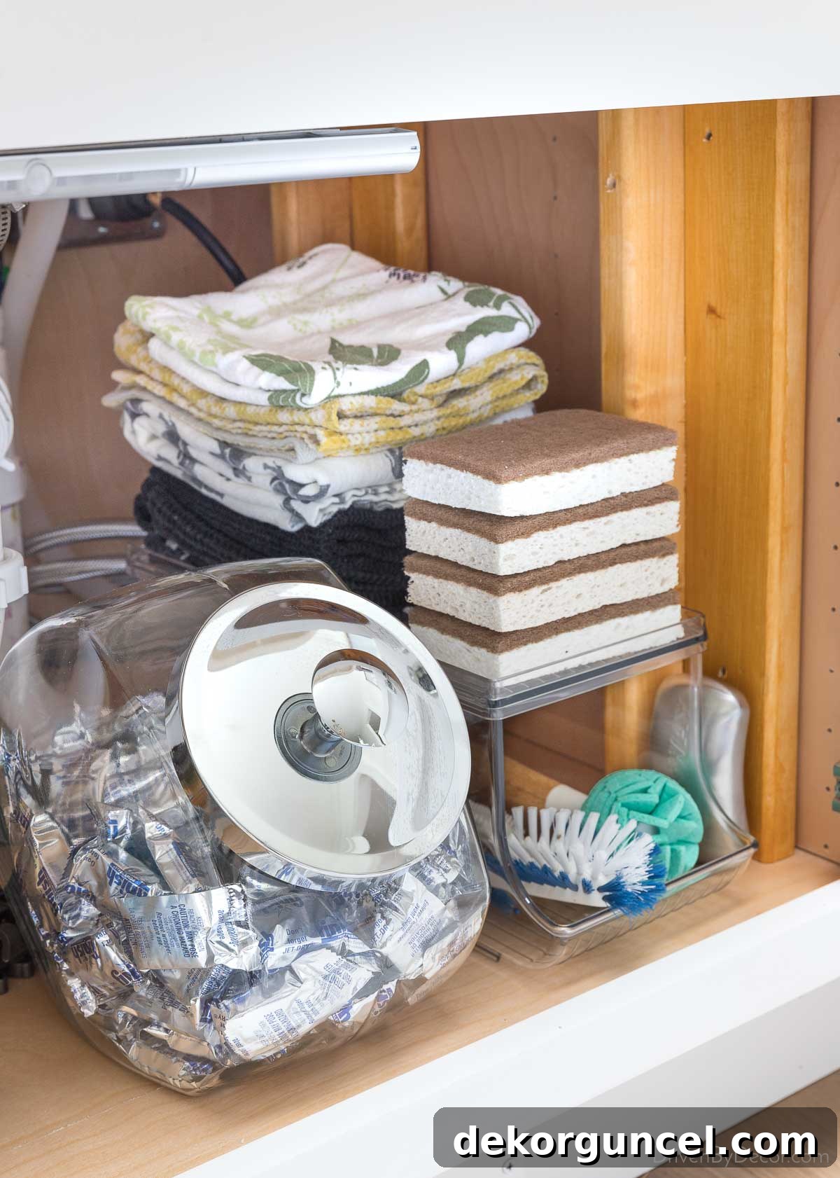 Brilliant Kitchen Cabinet Organization Hacks 11 Under kitchen cabinet organization - jar for dish tabs