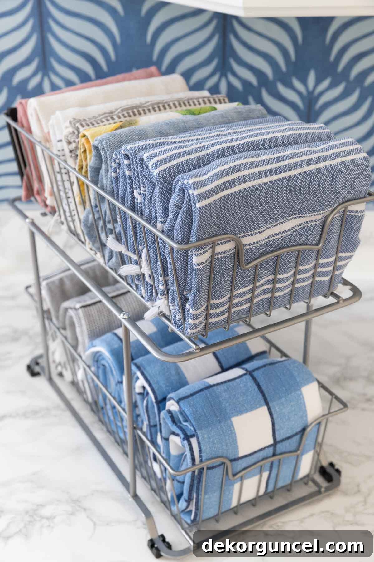 Brilliant Kitchen Cabinet Organization Hacks 12 Two tier wire drawers to organize dish towels under the kitchen sink