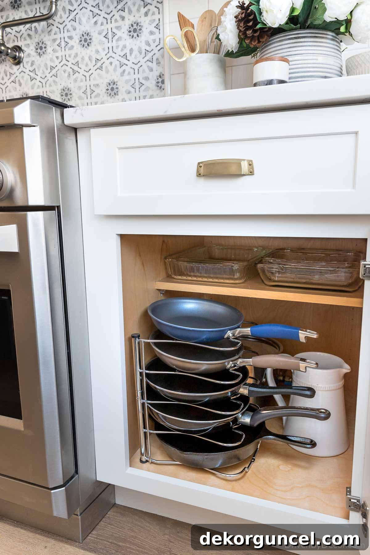 Brilliant Kitchen Cabinet Organization Hacks 16 Pan organizer rack to organize your kitchen cabinets