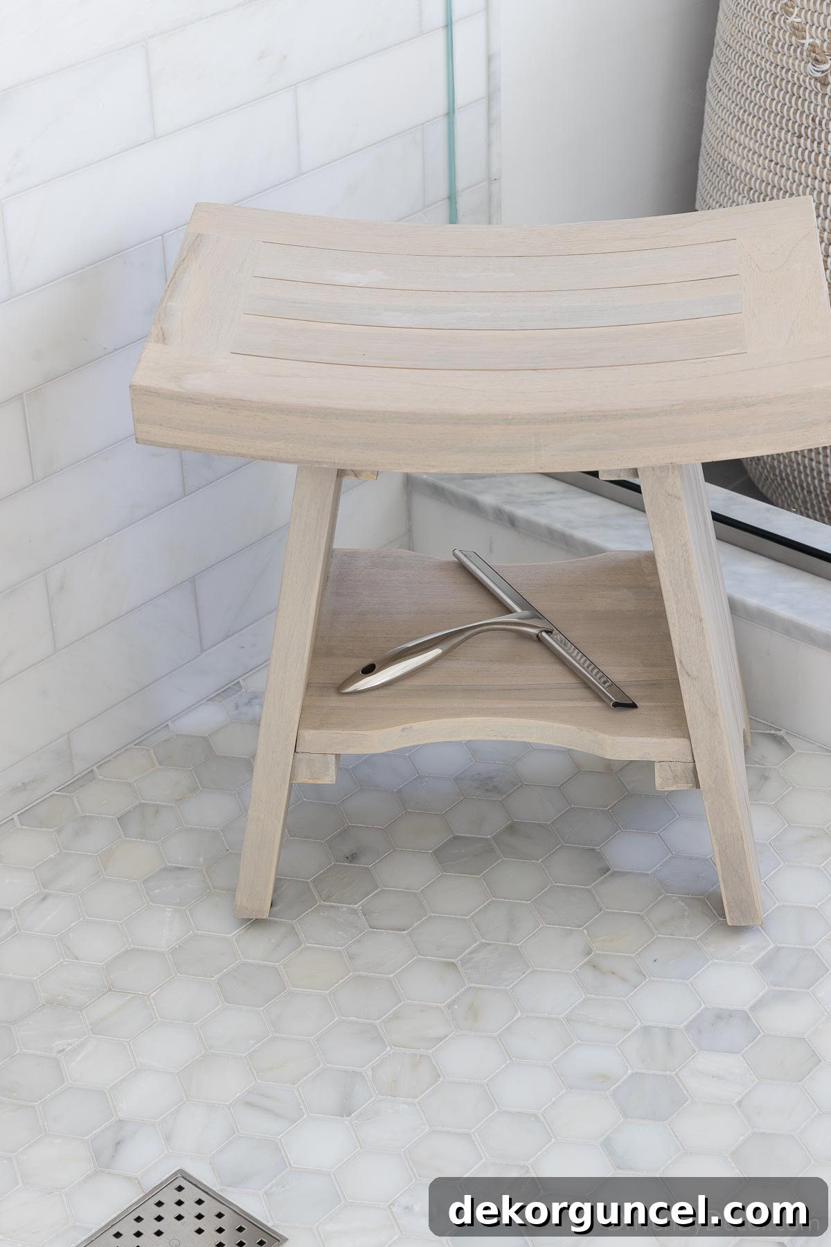Favorite cleaning tool to clean our shower - a simple shower squeegee for streak-free glass