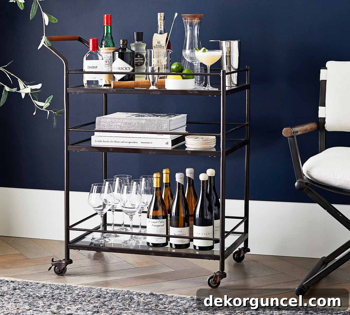 Maximize Your Living Room Corners 10 Brilliant Ideas 20 Rolling bar cart with glass shelves