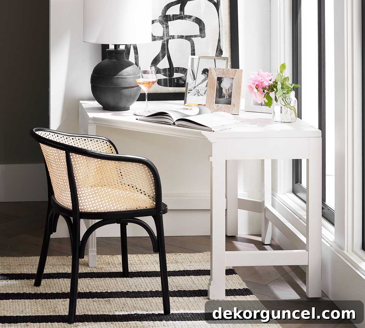 Maximize Your Living Room Corners 10 Brilliant Ideas 10 White corner desk with black cane chair - a living room corner idea