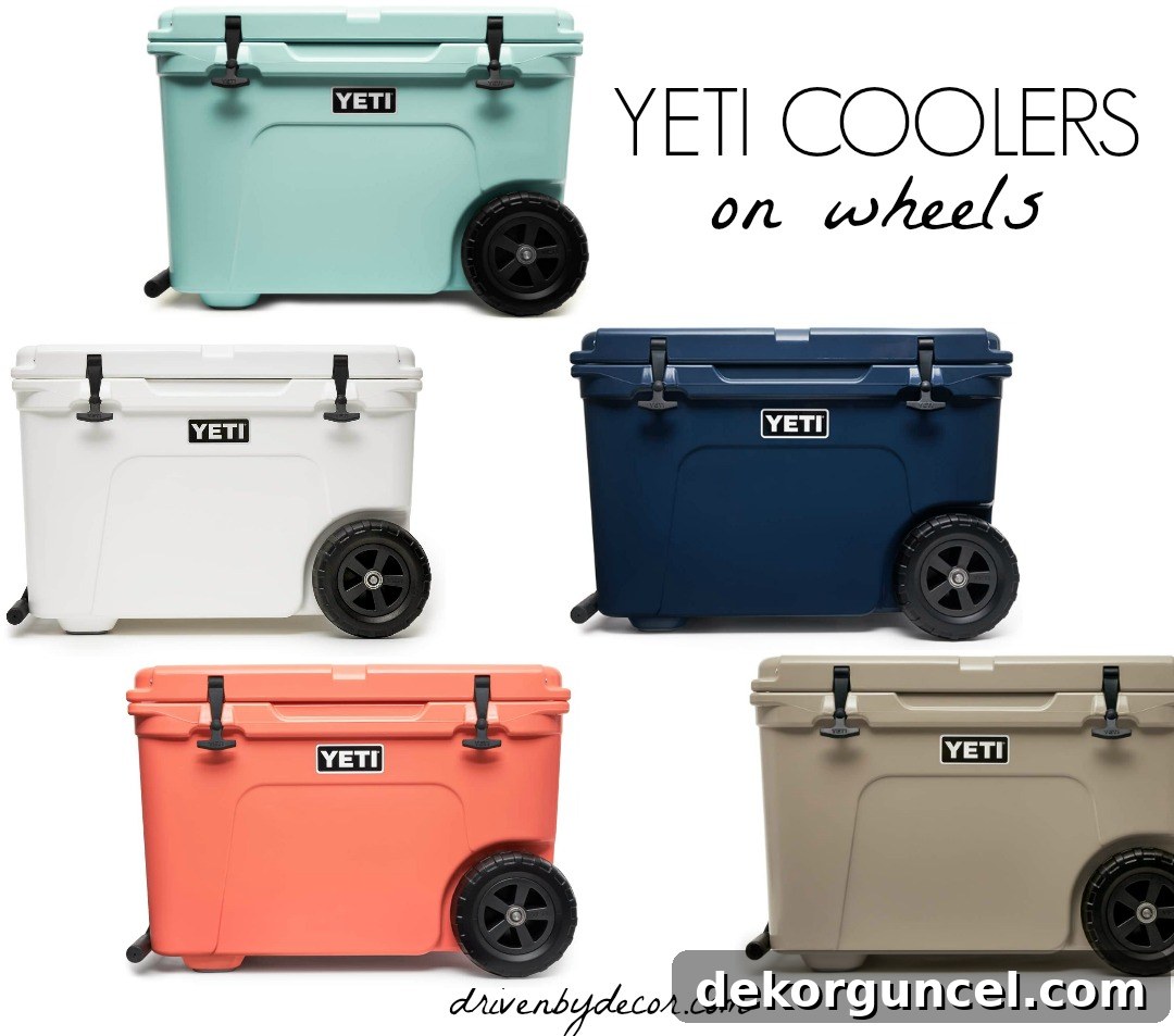 A high-end Yeti cooler with wheels, perfect for keeping drinks cold for extended periods, a luxurious Father's Day gift.