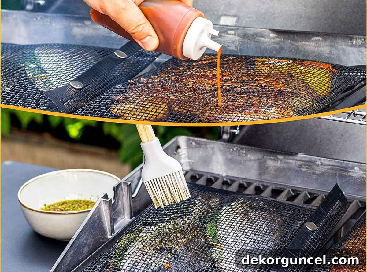 Reusable mesh grilling bags, ideal for cooking small items like vegetables and shrimp without losing them through the grates.