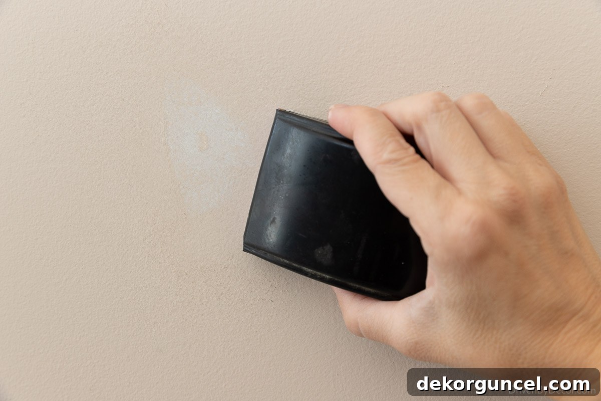 Master Room Painting: 10 Easy Steps for a Perfect Finish 15 Sanding spackled spot as final step in repairing hole in wall