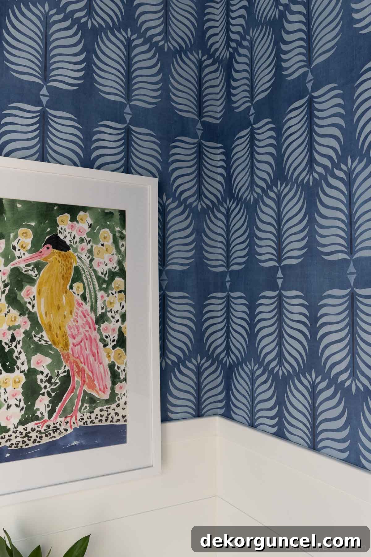Wallpaper expertly installed in an interior corner, showing seamless pattern alignment from a distance.