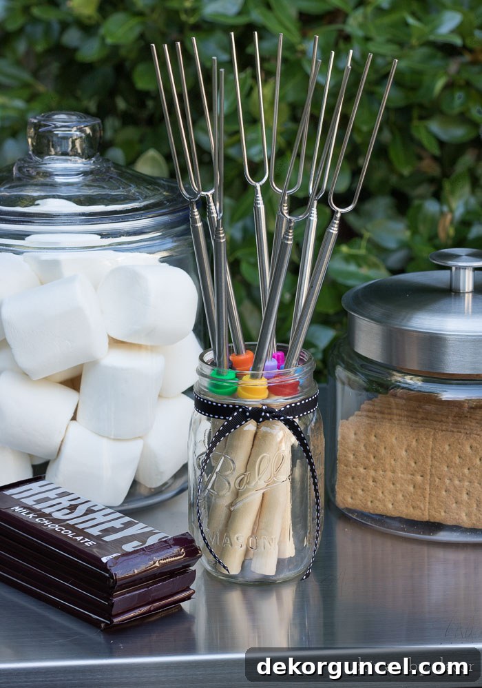 Telescoping marshmallow roasting sticks, perfect for making s'mores safely and comfortably around a campfire.