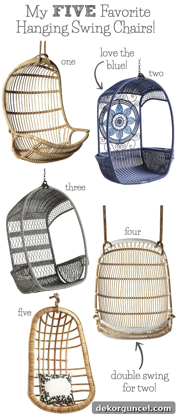 Five great choices for hanging swing chairs for your bedroom, patio, or even your living room!