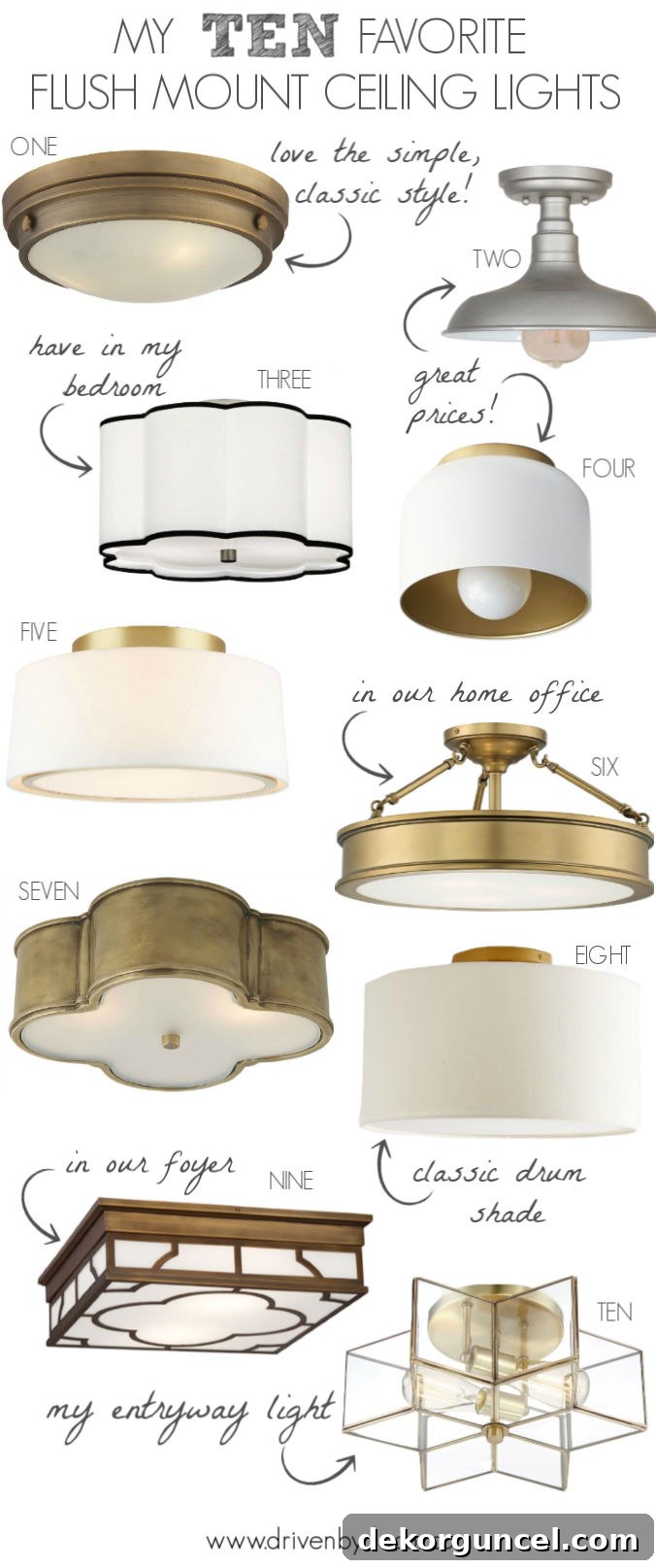 My top 10 flush mount lighting favorites for low ceilings, including stylish and affordable options