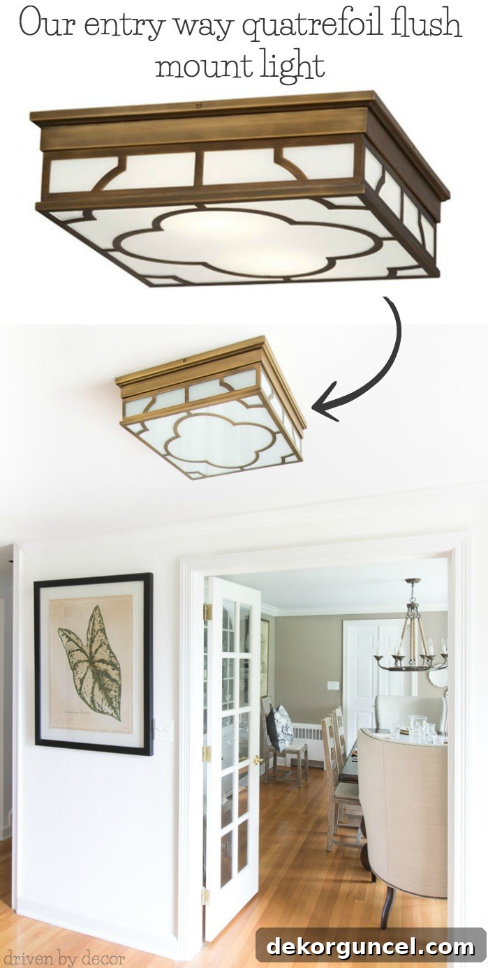 Stunning quatrefoil flush mount ceiling light in an entryway, making a grand first impression