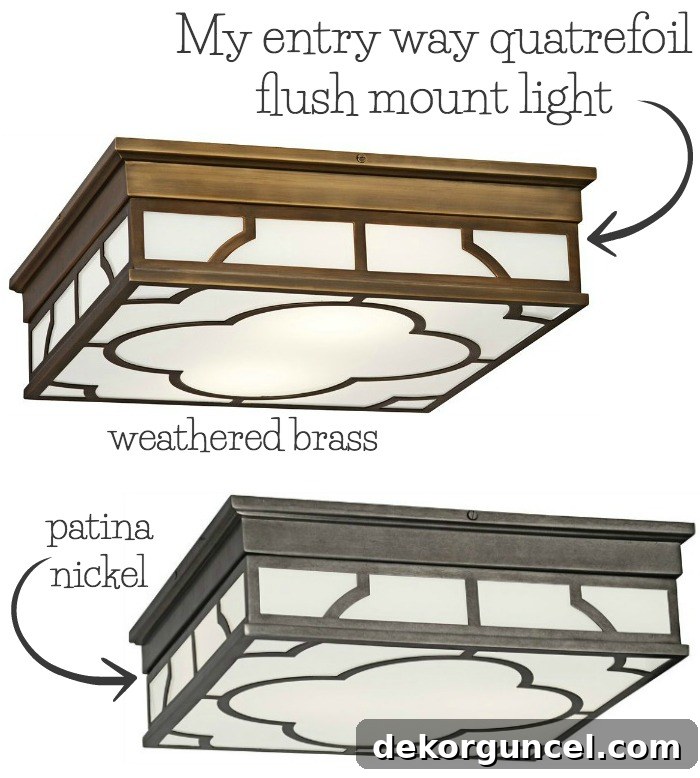 Versatile quatrefoil flush mount ceiling light in two finish options, perfect for entryways or bedrooms