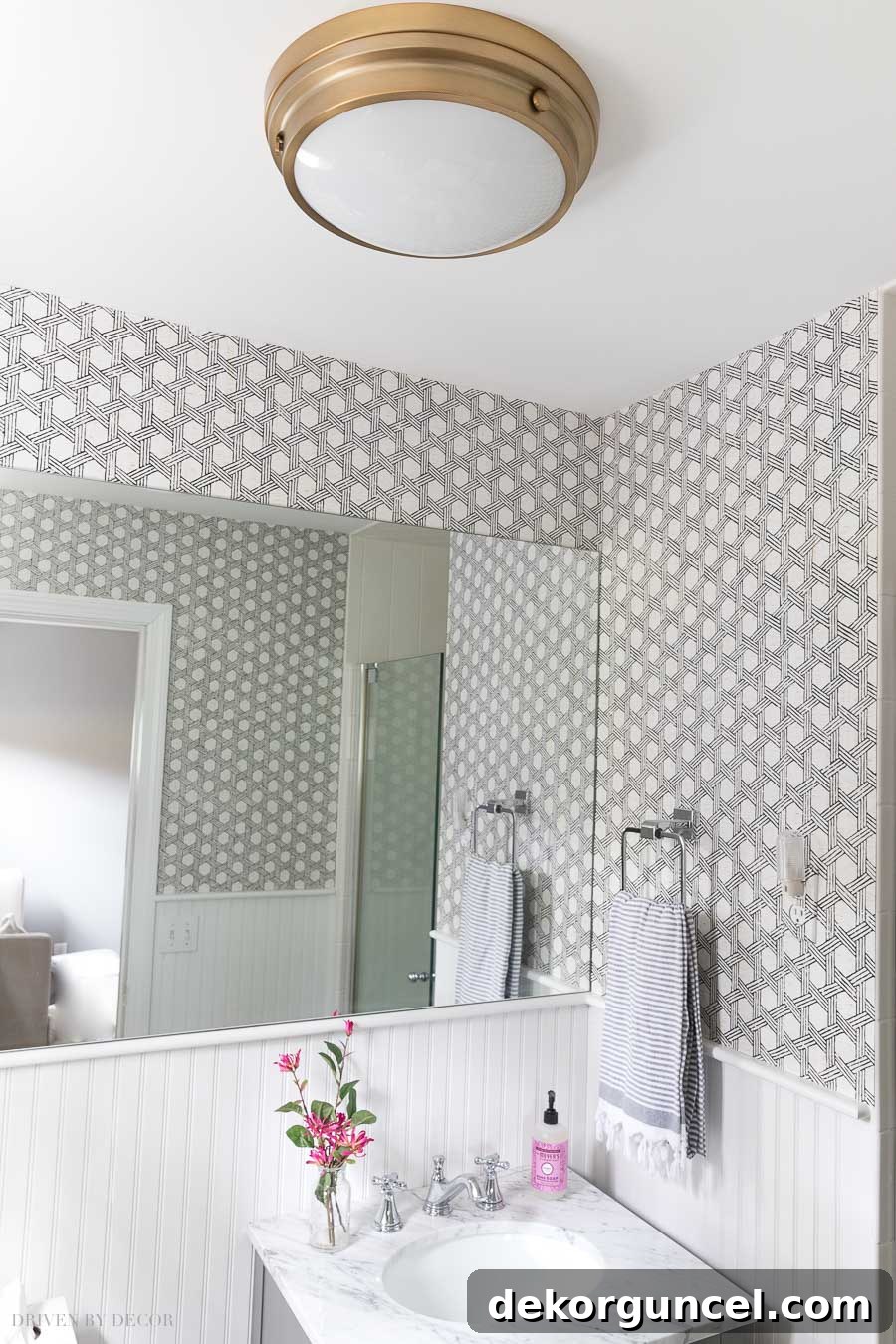 Inexpensive brass flush mount ceiling light perfect for bathrooms and other small spaces