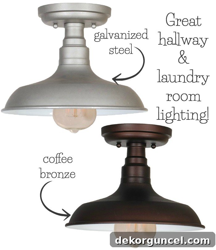 Simple, inexpensive semi flush mount lights ideal for hallways and utility rooms