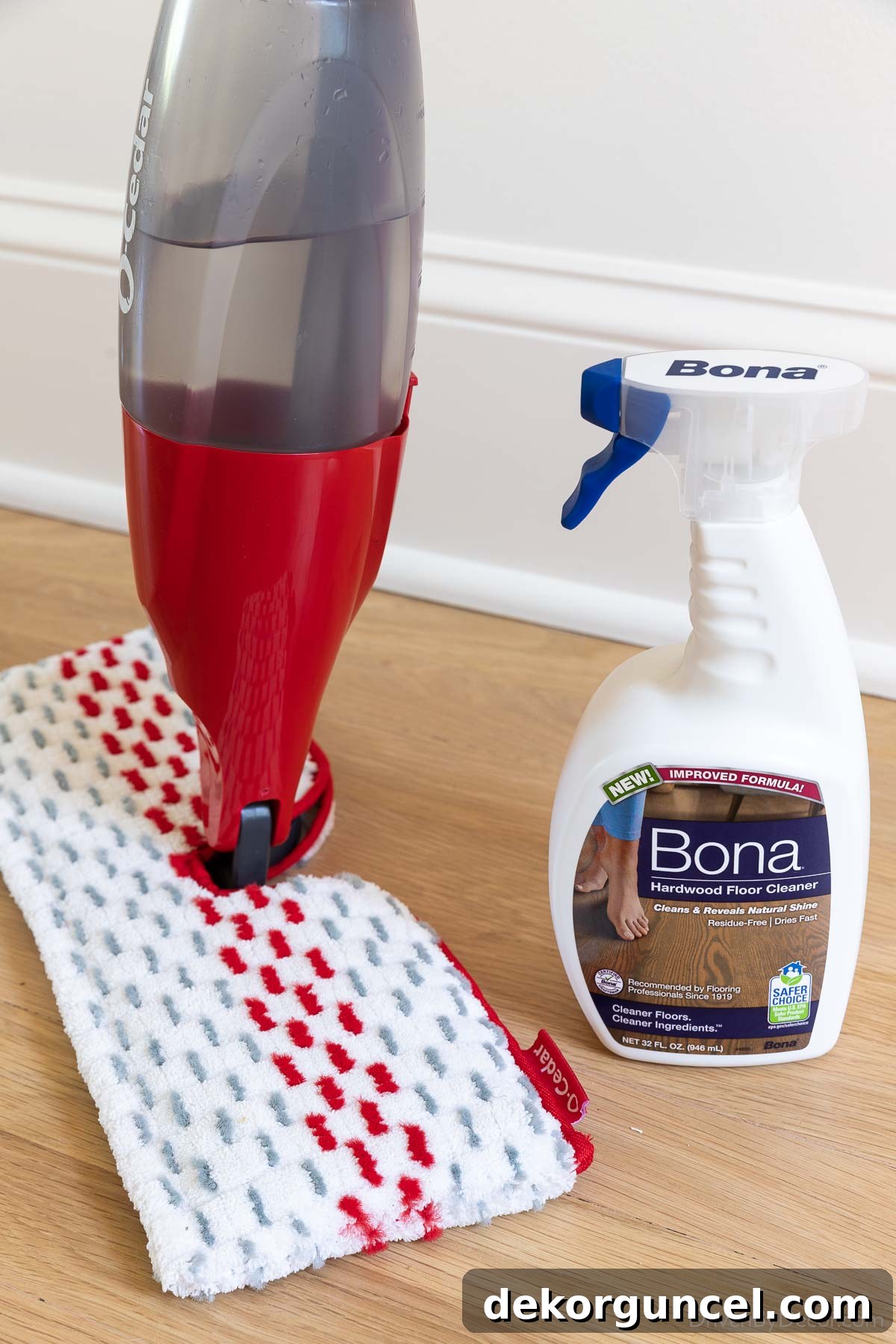 The hardwood floor cleaner and spray mop I use for cleaning hardwoods