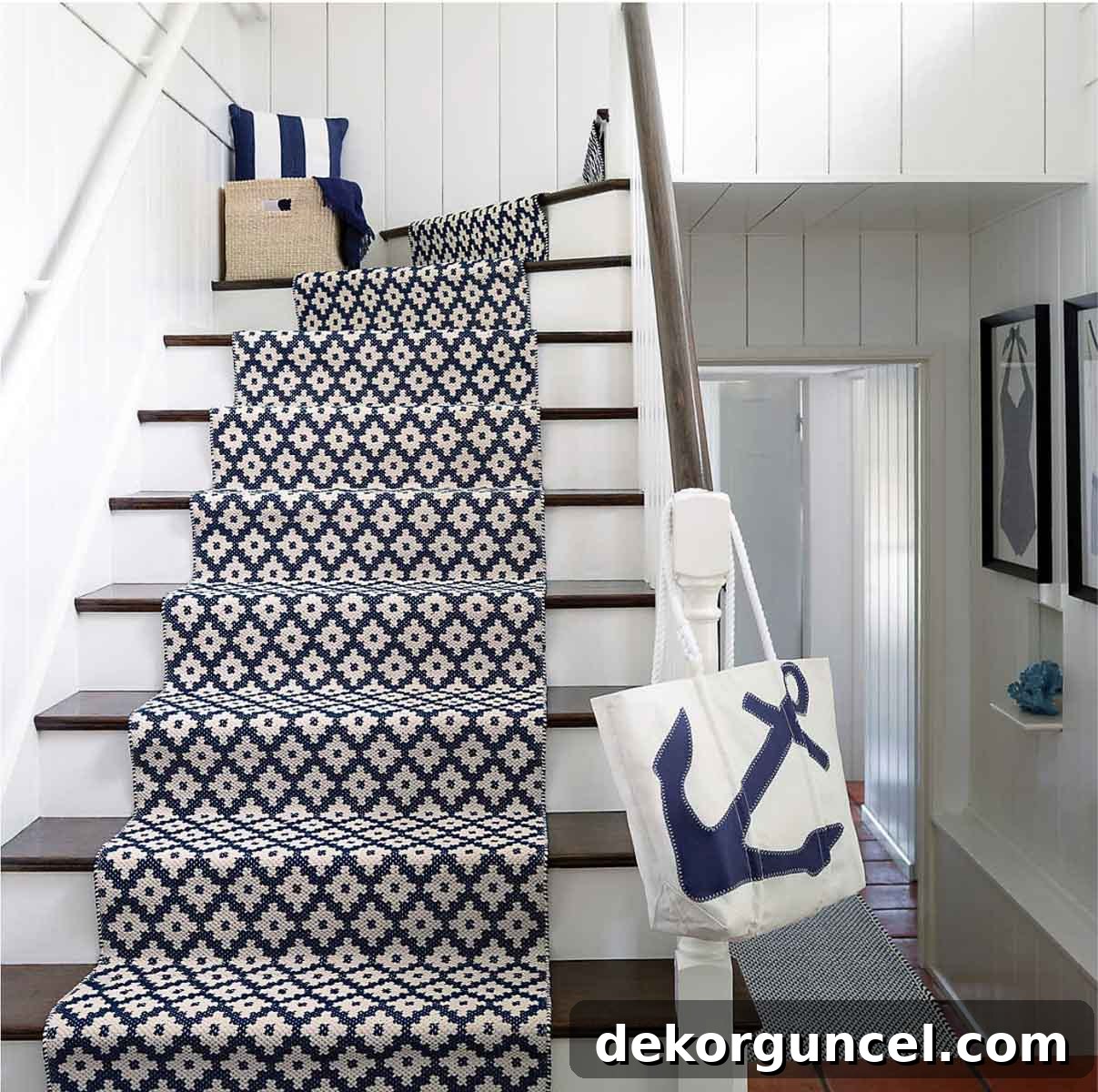Navy geometric stair runner