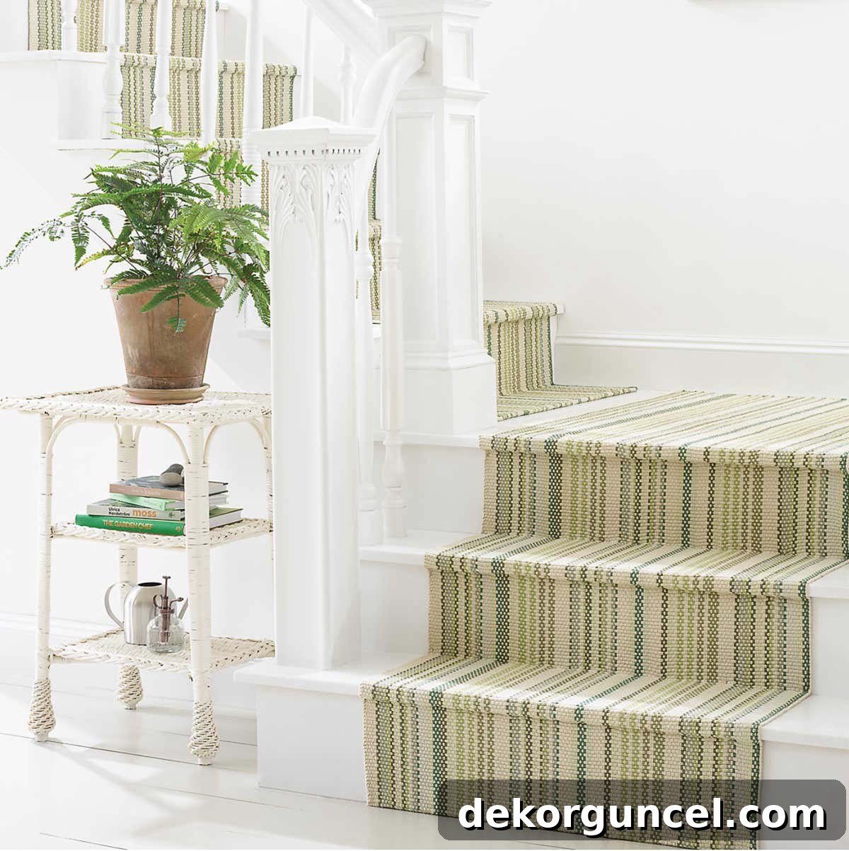 Green stripe stair runner