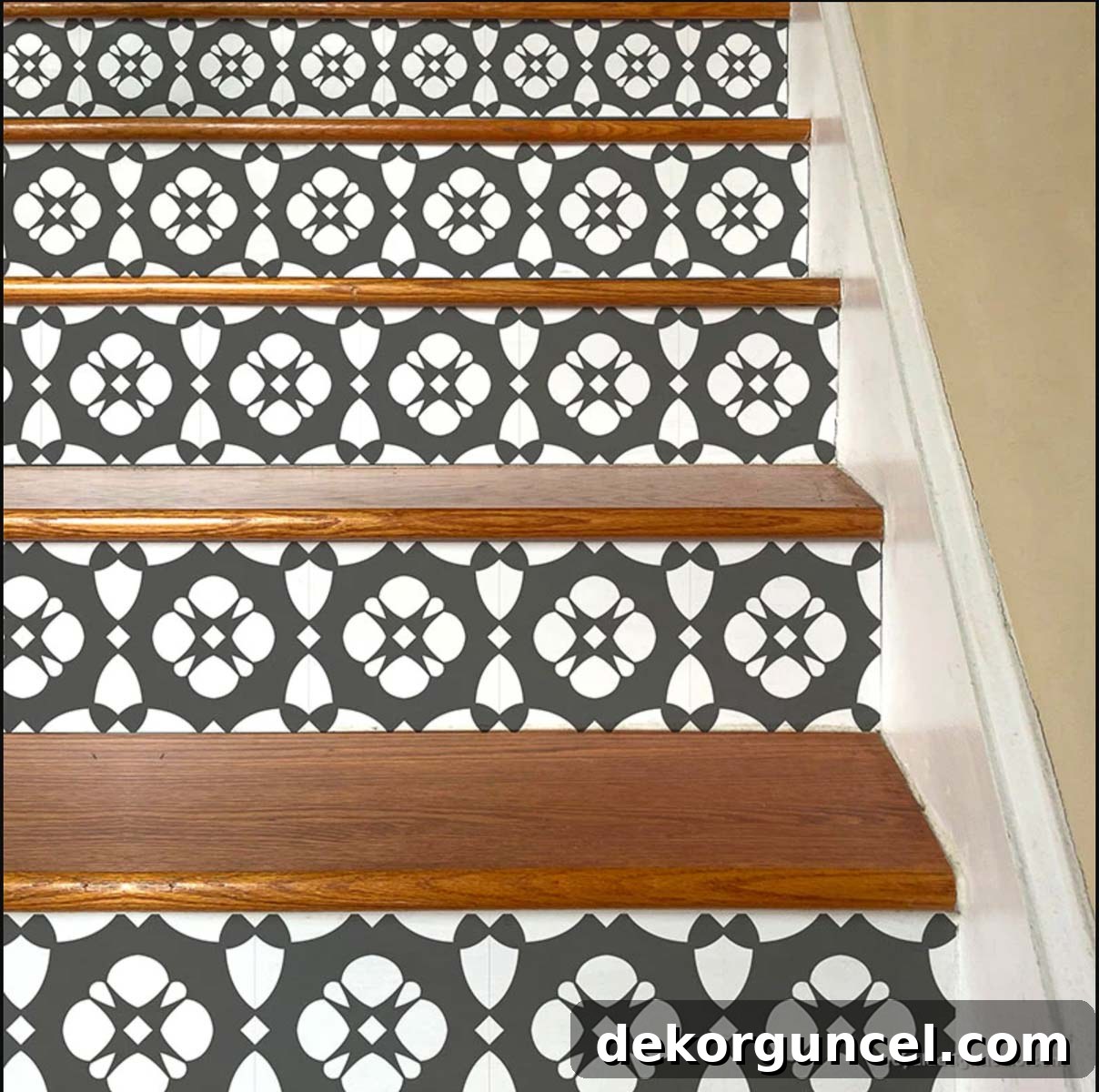 Black & white stenciled stair risers