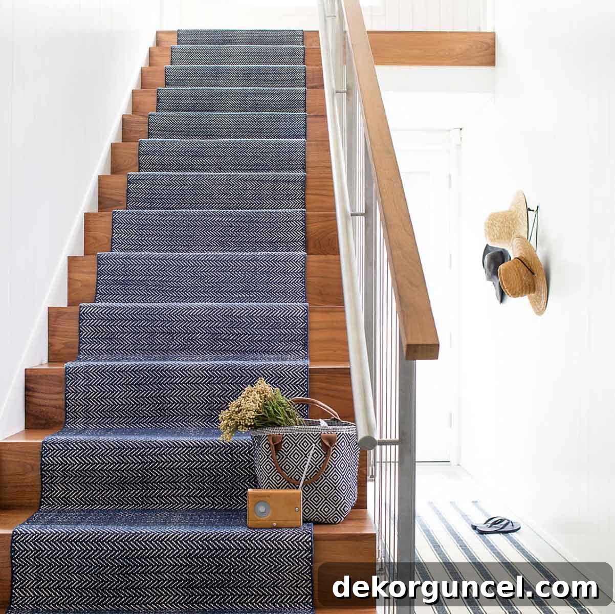 Indigo herringbone stair runner