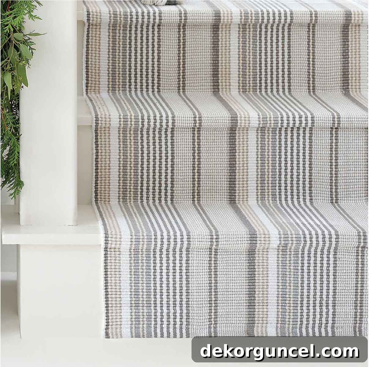 Neutral ticking stripe stair runner