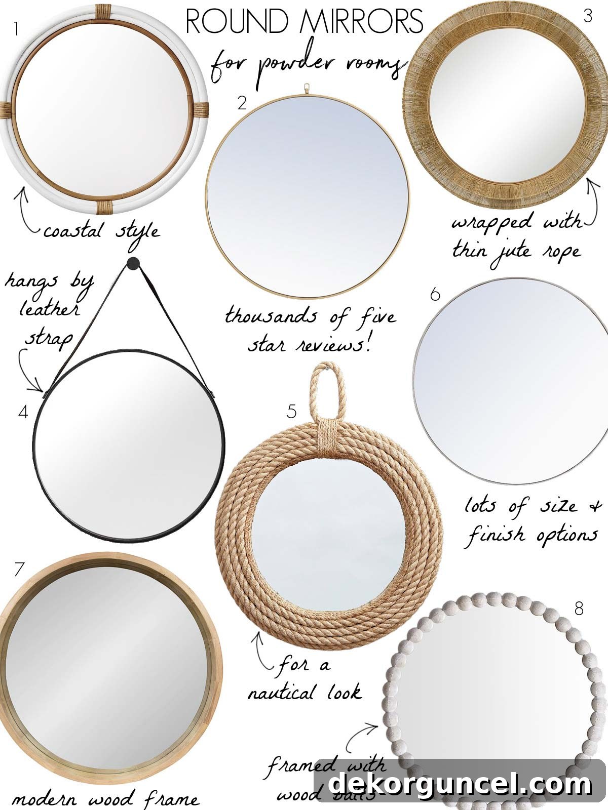 Round powder room mirrors