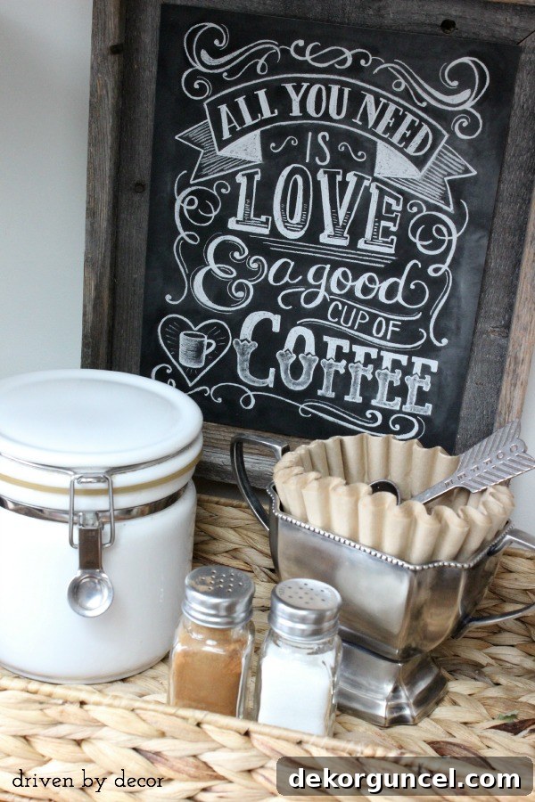 Simple DIY coffee station with chalkboard print