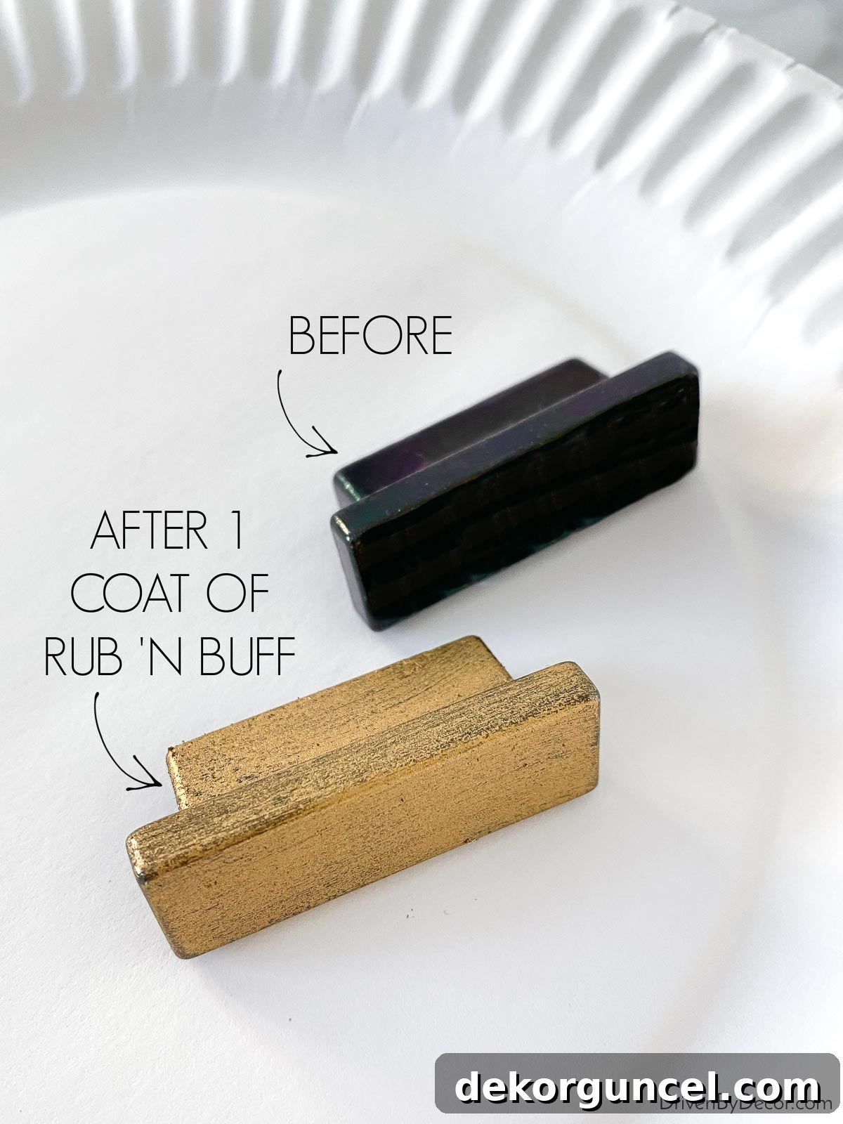 Rub 'n Buff used to change knobs to gold color