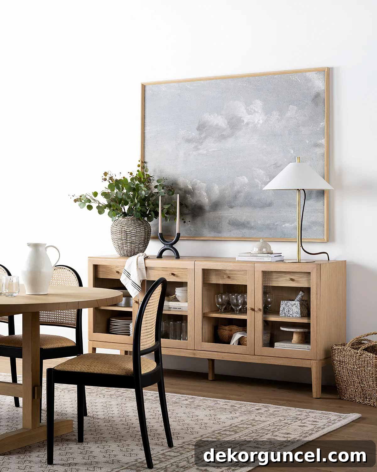 Oversized art above a sideboard as a statement piece