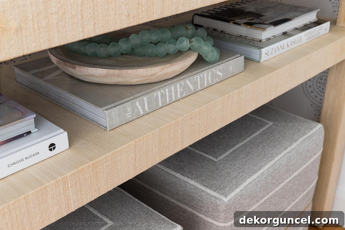 Shallow wood bowl as stylish console table decor