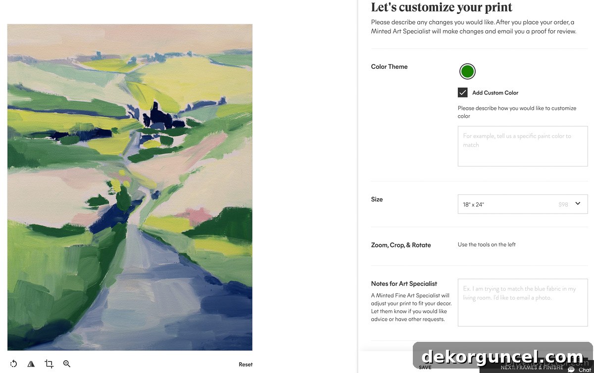 How to customize your art print - crop, rotate, zoom, or change colors