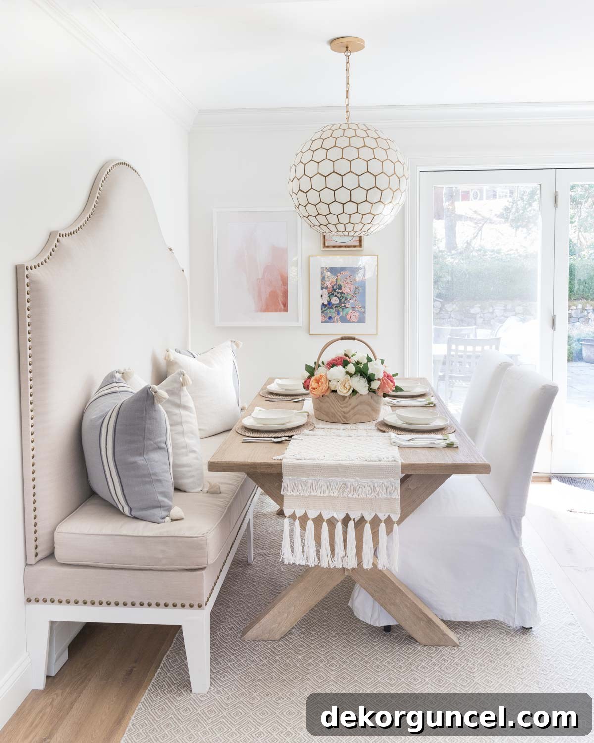 Home remodel: Kitchen eat-in after remodeling, featuring a beautiful capiz pendant