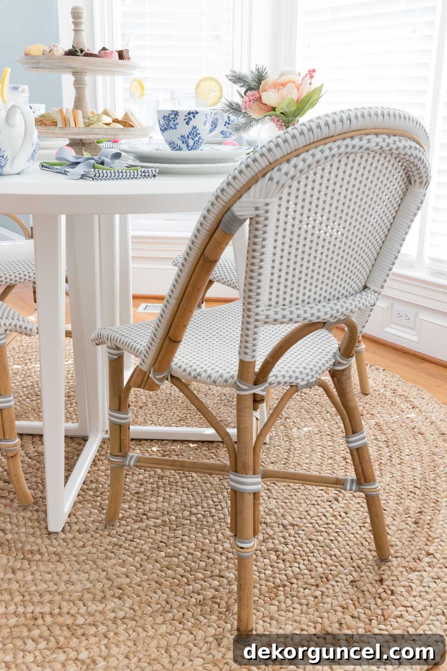 Our breakfast nook chairs - cute bistro chairs in gray and white, blending style and durability!