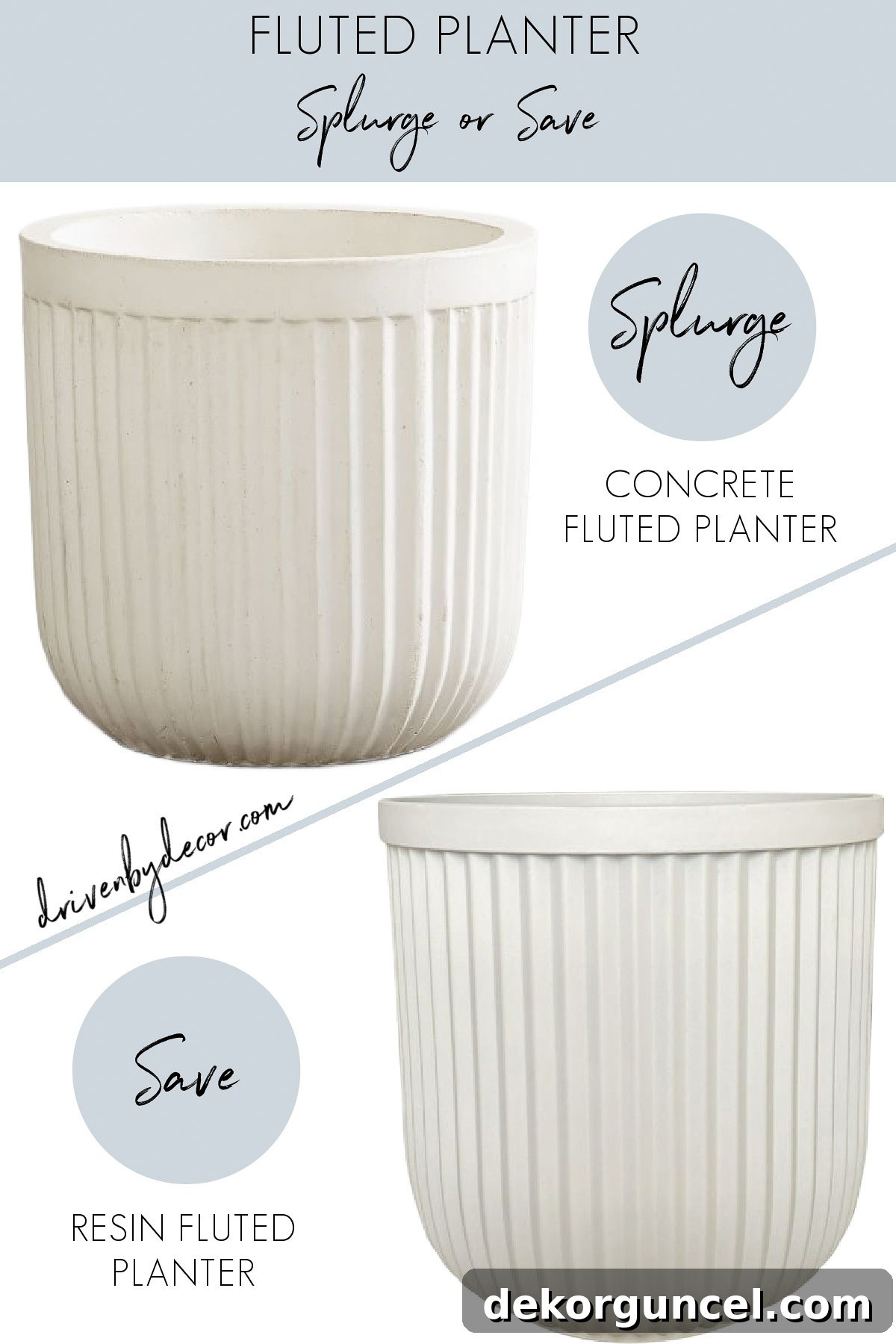 Fluted planter in a splurge and look for less version, showcasing elegant garden decor
