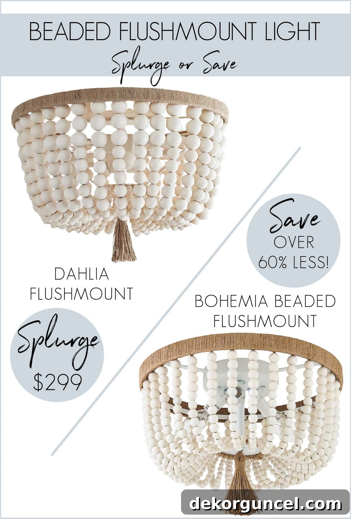 Beaded flush mount look for less - a favorite cheap home decor find, offering boho chic on a budget!