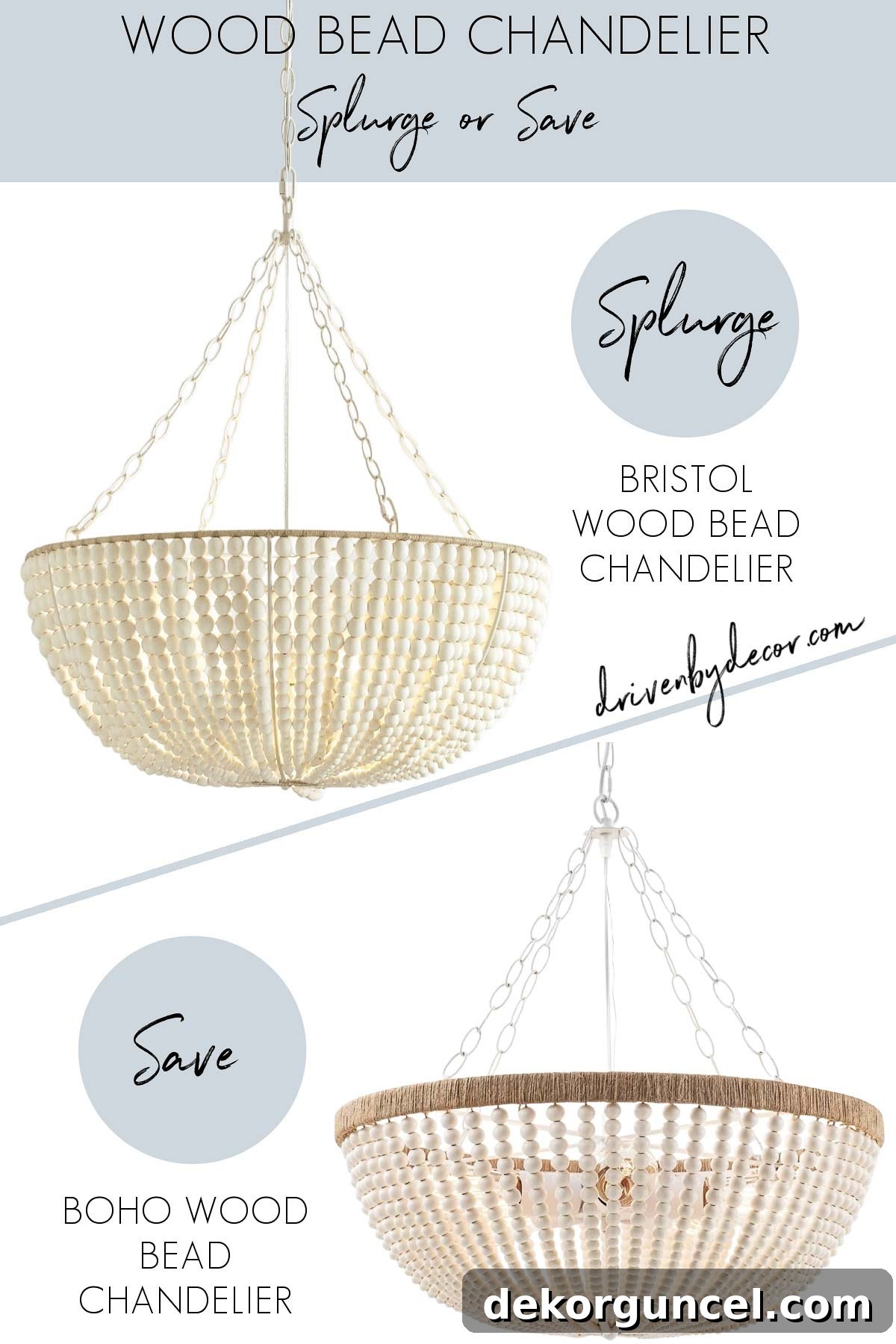Wood bead chandelier in a splurge and a look for less version, offering boho elegance for less